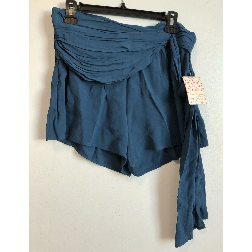 Free People NWT Shorts Women's 6 (30x2.5) Blue High-Rise Side Zip Faux‎ Wrap New